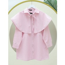 Moda Morfo Pelerinli Çizgili Gömlek -Pembe