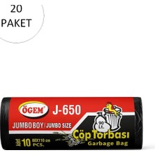Kocadal J-500 Jumbo Boy Çöp Torbası 80 x 110 cm 10 Lu Rulo x 20 Paket = 200 Adet (Siyah)