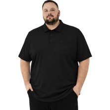 Battal Moda Battalmoda Erkek Büyük Beden  Polo Yaka Siyah Kısa Kollu Pike Tişört 3xl-4xl-5xl-6xl