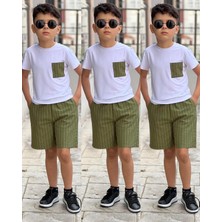 Sy Store Erkek Çocuk Çizgili Şort & Cep Detaylı Basic Tişört Takımı – Yazlık Şık Kombin