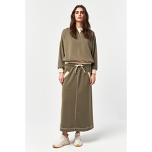 My Flamenco Myflameno Haki Modal Karışımlı Bağcıklı Sweatshirt & Uzun Etek Takım