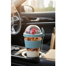 MasterCar Turkuaz Take N Go Kaşıklı Hazneli Meyveli Yoğurt Kabı Piknik Atıştırmalık Müsli Granola Süt Bardak