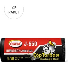 Kocadal J-650 Jumbo Boy Çöp Torbası 80 x 110 cm 10 Lu Rulo x 20 Paket = 200 Adet (Siyah)