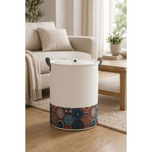 HomyJRs Homyjr's Beyaz Mozaik Garnili Ağzı Büzgülü Katlanır Kirli Çamaşır Dolap Içi Oyuncak Saklama Sepeti 32X40