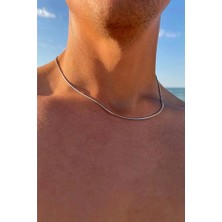 Faseb Unisex Paslanmaz 316L Çelik Ince Italyan Yılan Model Gümüş Kolye Çelik Zincir 45 cm