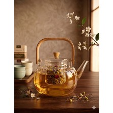 PremiumPort Bambu Kulplu 1000 ml Isıya Dayanıklı Cam Demlik Süzgeçli