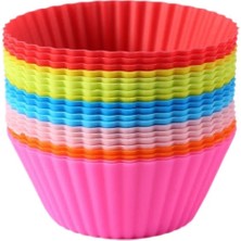 Homea 12\'li Silikon Yıkanabilir Tekrar Kullanıma Uygun Cupcake Muffin Tart Puding 7 cm Lik Kalıp