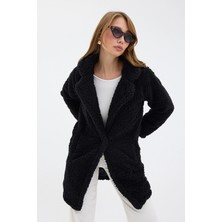 Segnante Kadın Siyah Tek Düğmeli Çift Cepli Astarlı Buklet Kaban