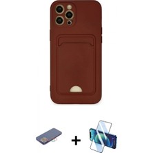 İlk El Grup Ieg™ iPhone 12 Pro Max Kılıf Vadi Çizgi Prime - Siyah 3D Antistatik Cam Ekran Koruyucu + Pembe Renkli Kamera Lens Koruma Cam