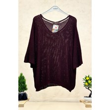 Sahnemoda V Yaka Selanik Örgü Merserize Salaş Oversize Bluz