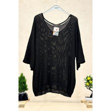 Sahnemoda V Yaka Selanik Örgü Merserize Salaş Oversize Bluz