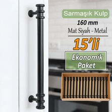 Glaswen 15 Adet Sarmaşık Kulp Mat Siyah 160 mm Kulp Mobilya Mutfak Dolabı Çekmece Dolap Kapak Kulpu Kulbu Metal Kulpları