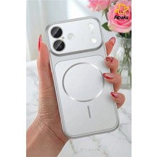 Fibaks iPhone 16 Kılıf 17 Pro Max Çevirici Magsafe Kamera Lens Korumalı Camlı Dönüştürücü Gümüş