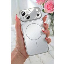 Fibaks iPhone 13/14 Kılıf 17 Pro Max Çevirici Magsafe Kamera Lens Korumalı Camlı Dönüştürücü Gümüş