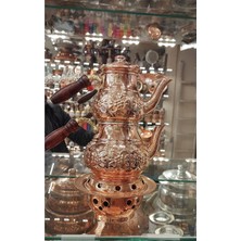 PremiumPort El Yapımı Bakır Çaydanlık ve Demlik, Çiçek Desenli Osmanlı Tasarımı