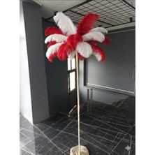 Avize Pazarı Kırmızı Beyaz Deve Kuşu Tüyü Lambader Orijinal Tüylü Lambader