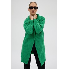 Segnante Kadın Yeşil Tek Düğmeli Çift Cepli Astarlı Buklet Kaban