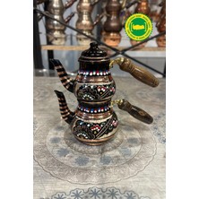 PremiumPort Bakır Küçük Mine Işlemeli Siyah Damat Çaydanlık, Şık ve Dayanıklı Tasarım