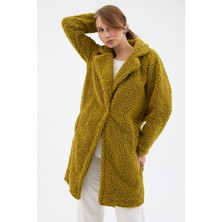 Segnante Kadın Yağ Yeşili Tek Düğmeli Çift Cepli Astarlı Buklet Kaban