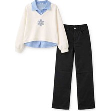 Xjoy Kids Kız Çocuk Gömlek Detaylı Sweatshirt & Pantolon Takım