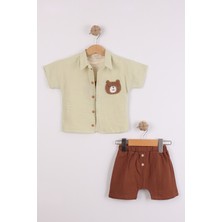 Joy Kids Erkek Bebek %100 Pamuk Müslin Takım 3 Parça (9-24AY) (Yeşil-Kahve)