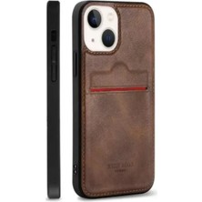 Desingshop Apple iPhone 14 Plus Için Deri Telefon Kılıfı, Kartlıklı Koruyucu Kapak, Kahverengi