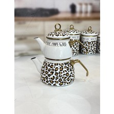 PremiumPort Emaye Çaydanlık Takımı, Leopar Desenli, Dayanıklı ve Şık Tasarım