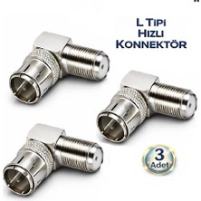 Vwin Hızlı L Tipi Konnektör Geçmeli Quick Adaptör Fiş F Dişi - F Erkek (3 Adet)