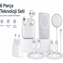 Ebotek Sbz Apple İphone Tam Takım Set 6 Parça - Bluetooth Kulaklık - Magsafe Powerbank - Magsafe Şarj Aleti - 35W Usb-C Hızlı Şarj Adaptörü - Usb-C to Lightning ve Type-C to Type-C Hızlı Şarj Kablosu