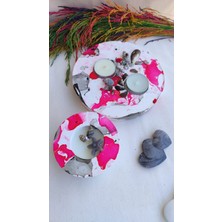 Fancyagnes El Yapımı Taş Tozu Mumluk ve Mum 2li Set