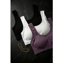 Underwear Bodyway 3'lü Set Büyük Beden Pedli Ribana Fitilli Büstiyer Kalın Askılı Battal Boy Yarım Atlet Sütyen
