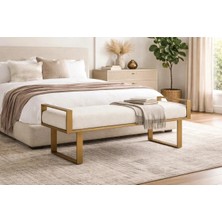 Asaella Mobilya Bello Özel Tasarım, Kolçaklı, Metal Ayaklı, Dekoratif Puf Bench 50X100 cm