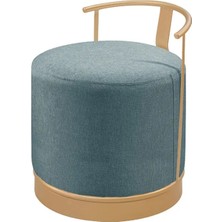 Asaella Mobilya Pufi Puf Gold Metal Çerçeveli Keten Çok Amaçlı Dekoratif Oturak, Makyaj Oturağı,montajsız Puf Bench