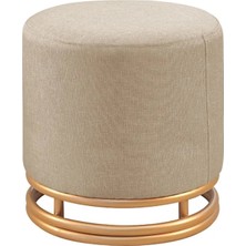 Asaella Mobilya Nuvi Puf Gold Metal Çerçeveli Keten Çok Amaçlı Dekoratif Oturak, Makyaj Oturağı,montajsız Puf Bench