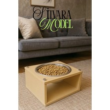 Reyo Ok-Ay Store Silvara Modern Ahşap Kedi ve Köpek Mama Standı Paslanmaz Çelik Kaseli Mama ve Su Kabı Krem