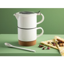 PremiumPort Şık Porselen Demlik Seti 400 ml + 320 ml Beyaz, Zarif ve Kullanışlı Tasarım
