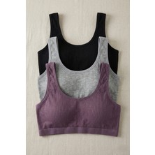 Underwear Bodyway 3'lü Set Büyük Beden Pedli Ribana Fitilli Büstiyer Kalın Askılı Battal Boy Yarım Atlet Sütyen