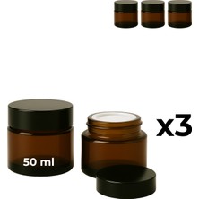 Seray Cam 3’lü 50 ml Amber Cam Krem Kavanozu + Siyah Kapak