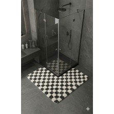 Eurobano Chess Dama Desenli Duşakabin Köşe Paspası Lateks Kaymaz Taban Makinede Yıkanabilir Banyo Paspası