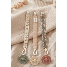 Hamur  Bebek Klipsli Diş Kaşıyıcı Tutacağı 3’lü Emzik Zinciri Askısı Erkek Bej Desenli