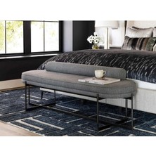 Asaella Mobilya Cylindrus Yatak Ucu Oturma Bankı Antrasit Gri Makyaj Oturağı Metal Ayaklı Silindir Yastıklı Pufbench