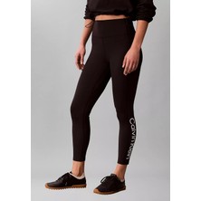 Calvin Klein Kadın Dar Kalıp Logo Detaylı Elastik Bel Bantlı Kısa Paça Siyah Tayt LVGWS6L673-UB1