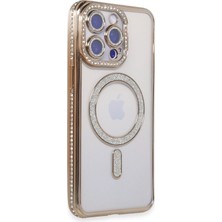 Sylar iPhone 15 Pro Kılıf Joke Simli Magneticsafe Kılıf - Gold