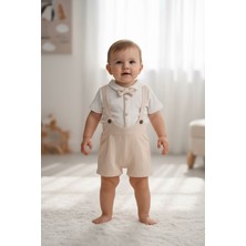 Butik Erkek Bebek %100 Pamuklu Papyon Aksesuarlı Organik Kumaş Tulum