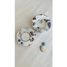 Fancyagnes El Yapımı Taş Tozu Kase Mumluk ve Mum 2li Set