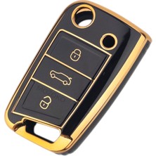 MOZOKO Seat Leon Ateca Ibiza Tarroca Arona Uyumlu Lüks Siyah Gold Anahtar Koruma Kılıfı Sert Parlak Kapak