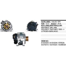 Dodo Alternatör 12V 70A Peugeot 206 307 406 Partner 1 C15 Berlingo 1 Xsara C5 1 Scudo 2541970A ALT868
