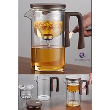 PremiumPort Şık Borosilikat Cam Bitki Çayı Demliği, Ahşap Kapak ve Sap, 520 ml