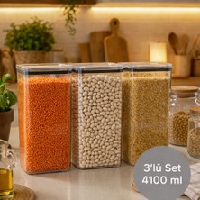 Nesto Home 3'lü 4100 ml Dikdörtgen Contalı Saklama Kabı Seti Hava Geçirmez Bakliyat Kabı