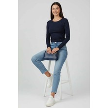 Beei Yanı Büzgülü Bluz Lacivert